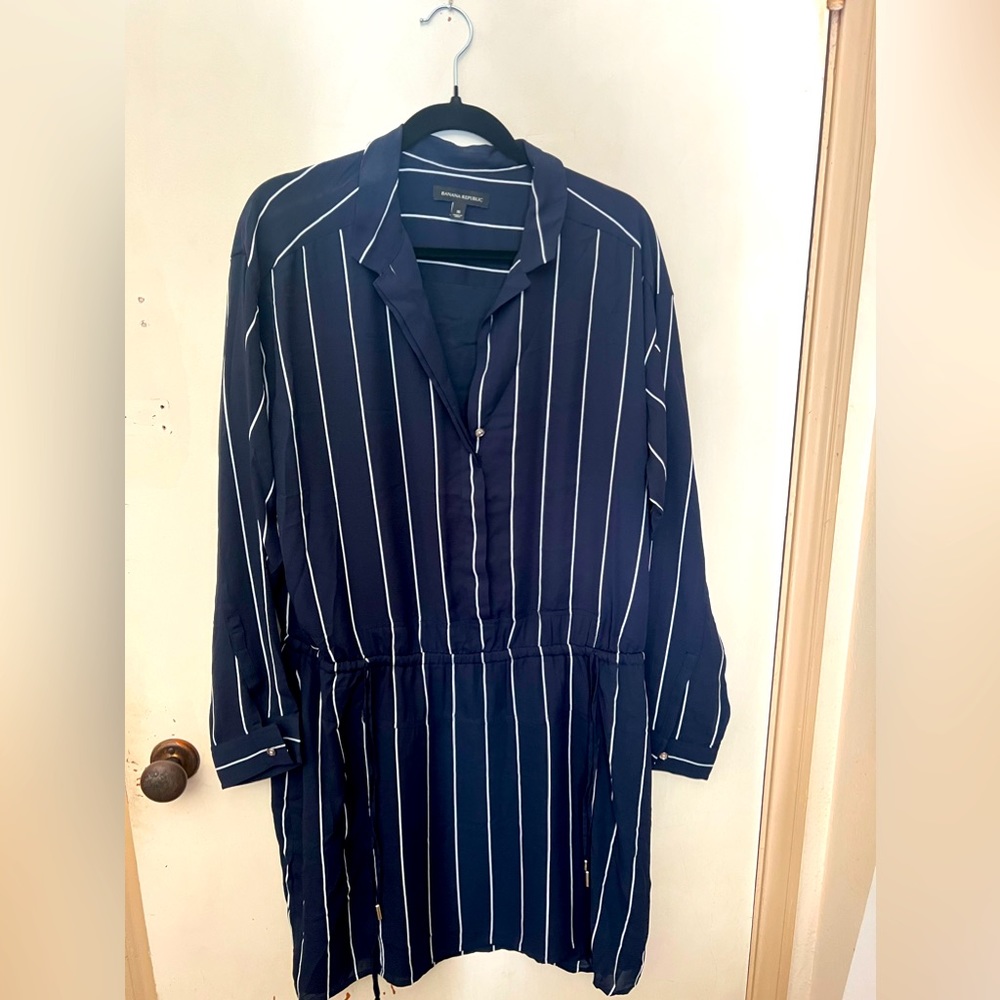 Navy with white strip long sleeve dress